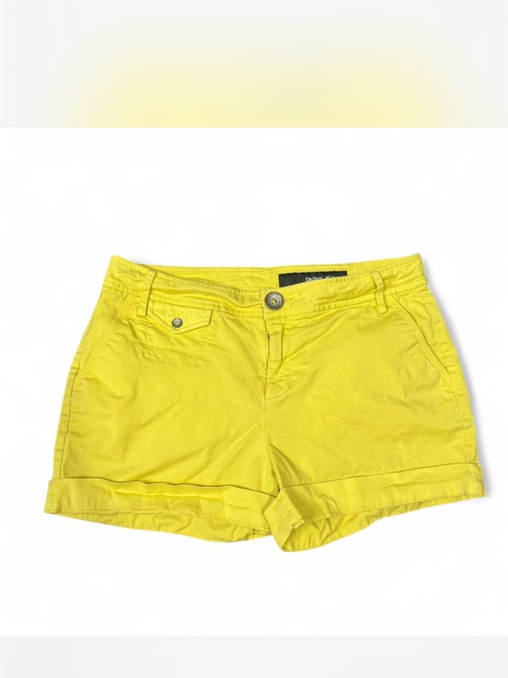 DKNY Sunny Yellow Cotton Roll-Cuff Jean Shorts
